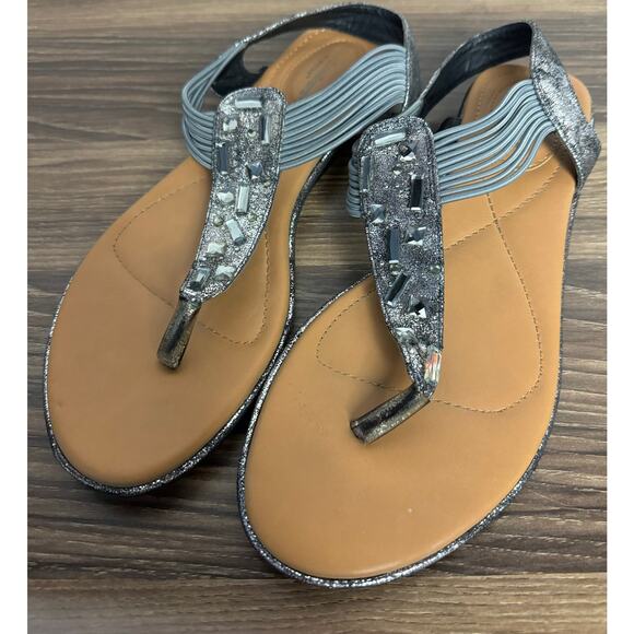 Ladies Cloudwalkers by Avenue Silver Sparkle Rhinestone Sandals - Size 10W - Picture 1 of 4